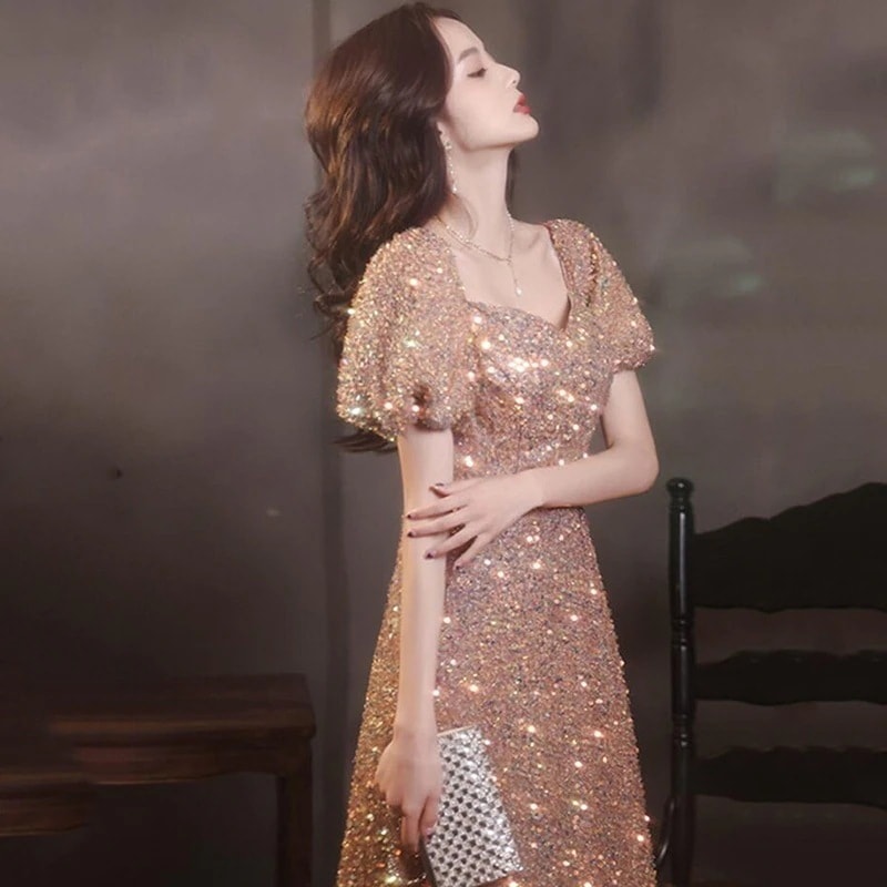 ドレス 2024 夏 スパンコール イブニング ドレス ホスト パフォーマンス コスチューム ブライダル リスペクト