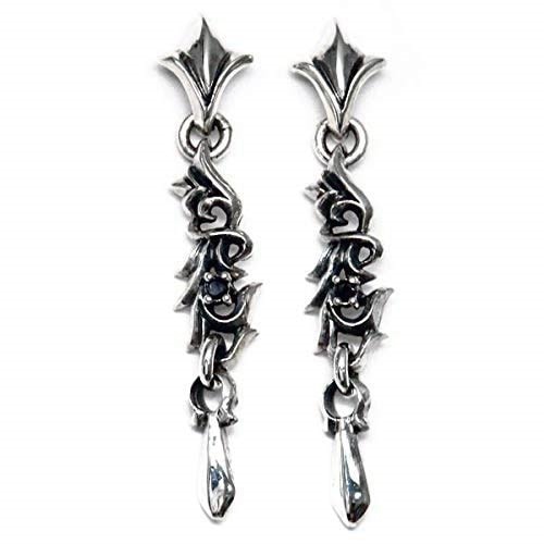 シルバー925 スタッドピアス 百合 花 紋章 アラベスク 3連 スイング ジルコニア メンズ レディース クリア/ブラック