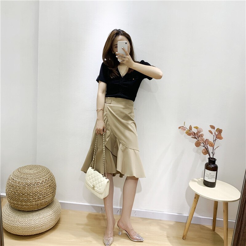 スカート 春夏 きれいめ レディース タイトスカート 膝丈 ひざ丈 膝上 膝下 無地 ウエストマーク フリル ベルト マーメイド ベージュ 大人カラー 春カラー 秋カラー かわいい 大人可愛い きれい