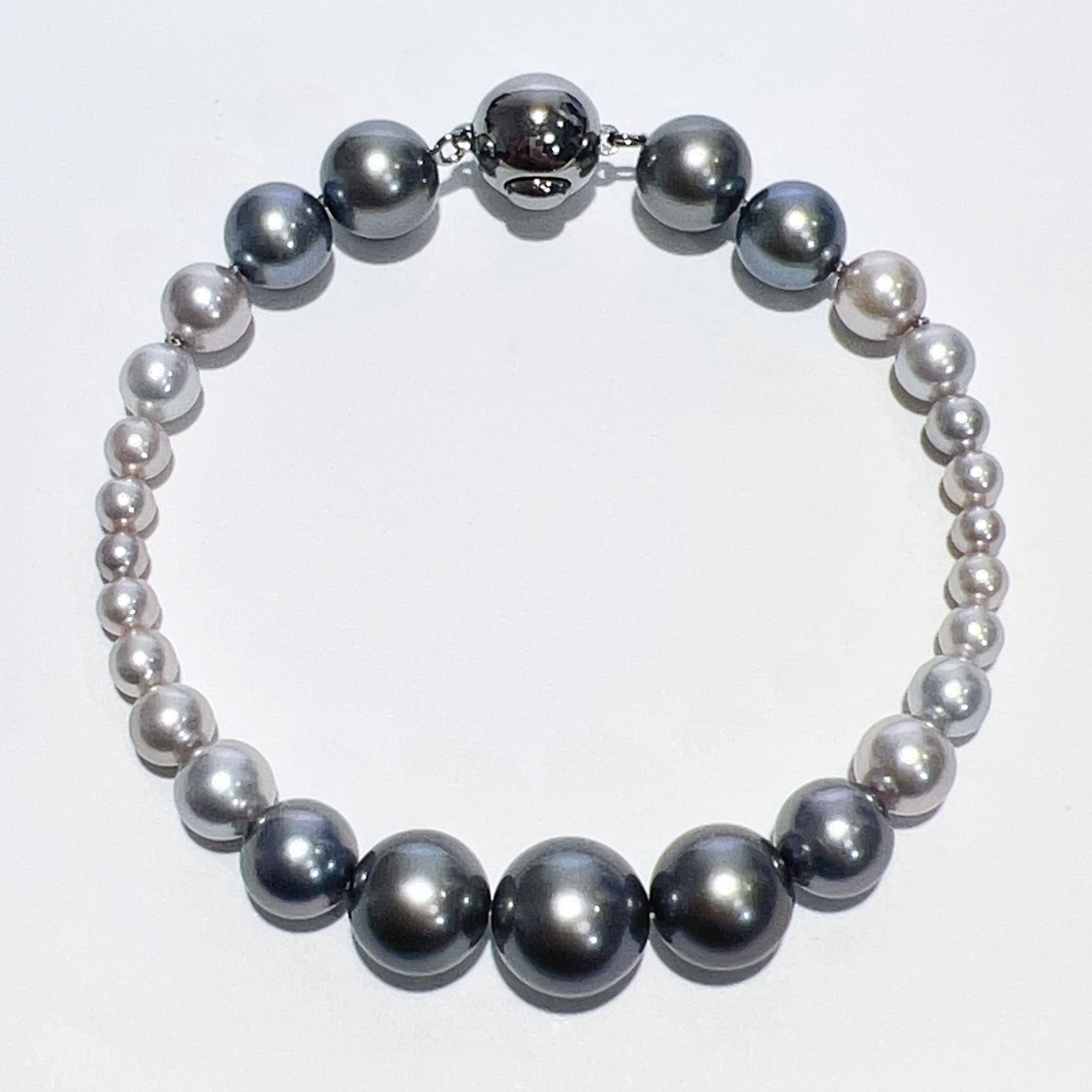 Gra Chica SV 天然黒蝶 タヒチ アコヤ パール ブレスレット 本真珠 グレー ブラック 19cm P3.7-10.3mm 17.1g アクセサリー 美品 aua53838070605