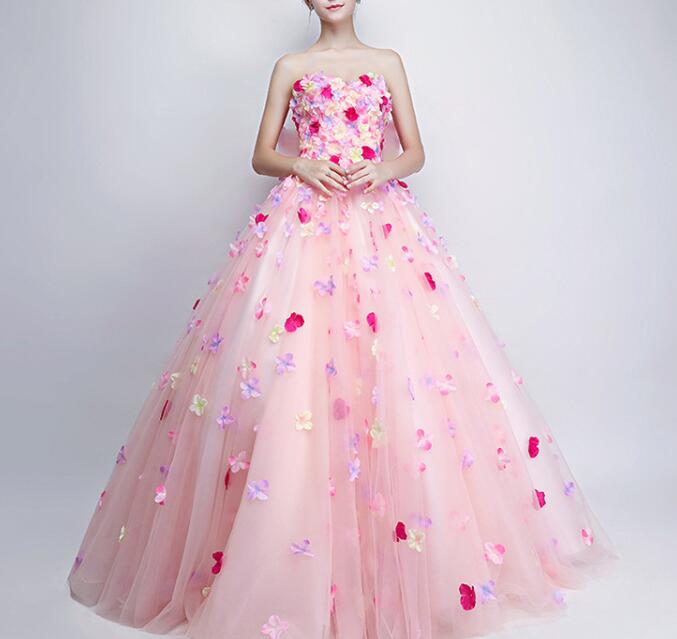 ビスチェ　ロングドレス　花柄　可愛い　結婚式　ドレス　パーティー　演出　カラードレス　発表会　披露宴