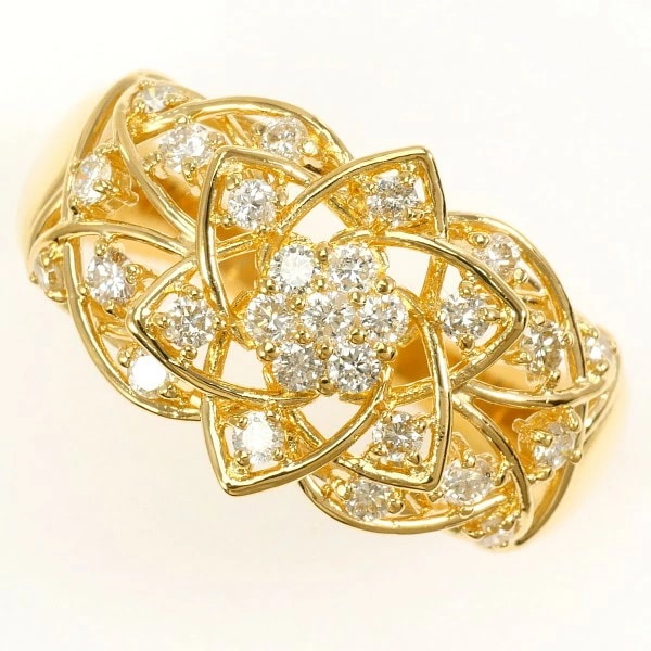 K18 18金 YG リング 指輪 14号 ダイヤ 0.50 カード鑑別書 ジュエリー 中古