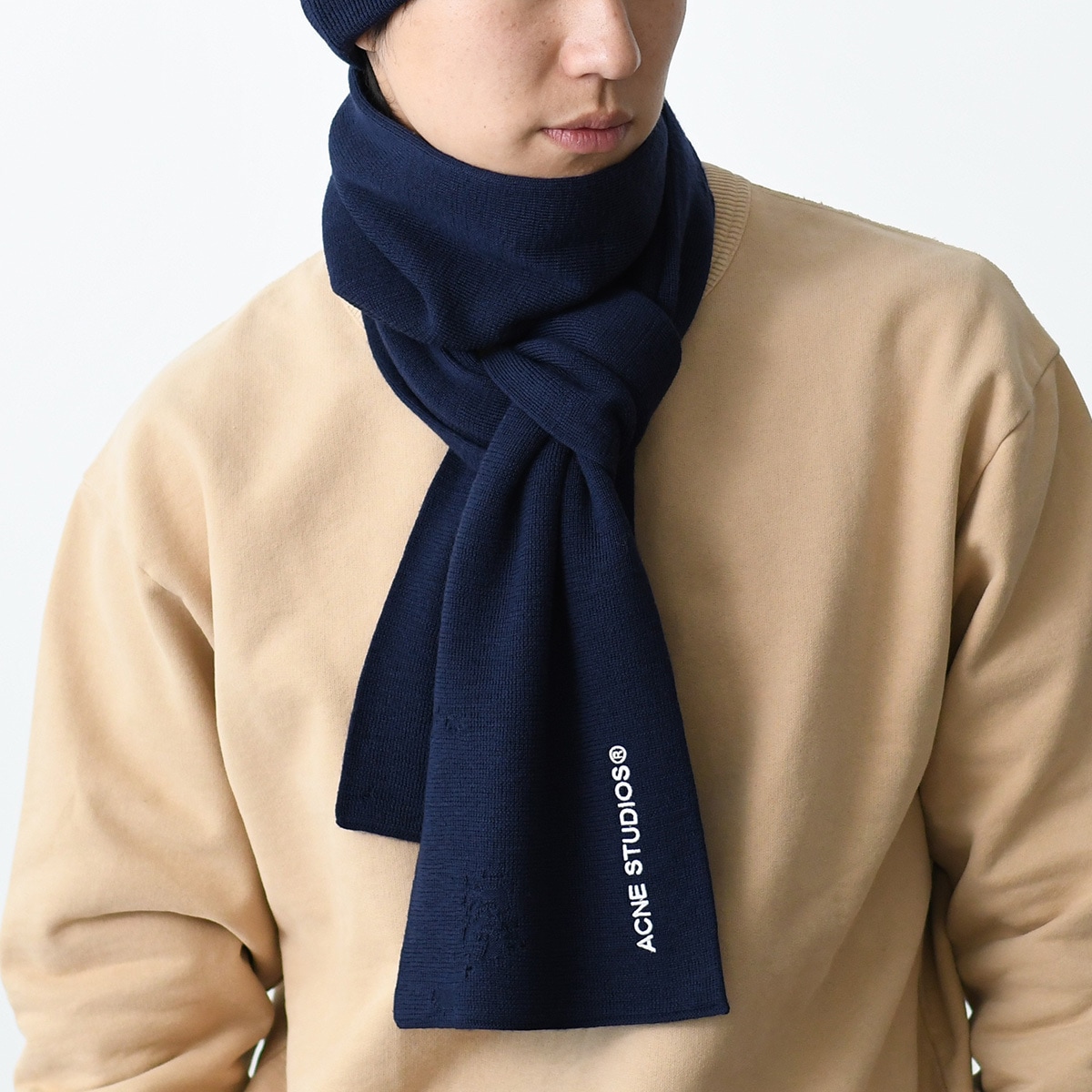 ACNE STUDIOS アクネストゥディオス マフラー Kornoto Vintage ウールマフラー CA0333 メンズ ユニセックス ネイビー ダメージ 防寒 秋冬