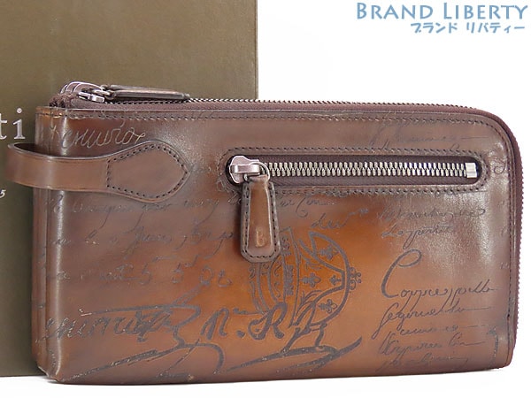 超美品ベルルッティカリグラフィティリワレザーオールインワンセカンドバッグクラッチバッグポーチブラウンヴェネチアレザー