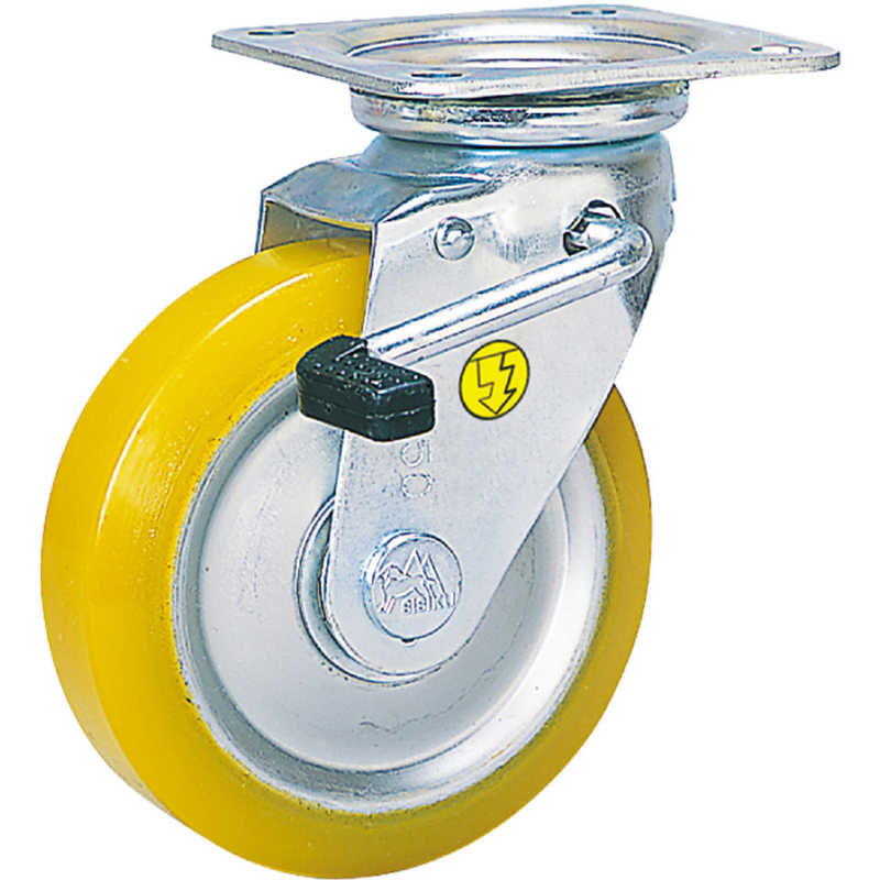 シシクアドクライス　静電気帯電防止キャスター 自在ストッパー付 130径 ウレタン車輪　EUWJB130