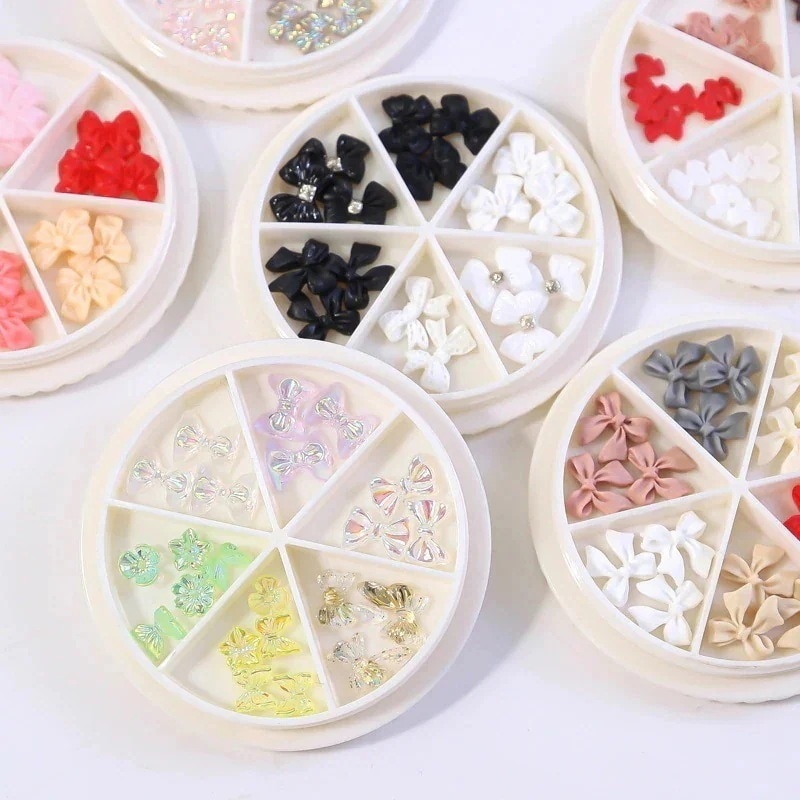 【10点セット】日系オーロラリボンネイルアクセサリー スパンコールラウンドボックスセット立体ネイル装飾美