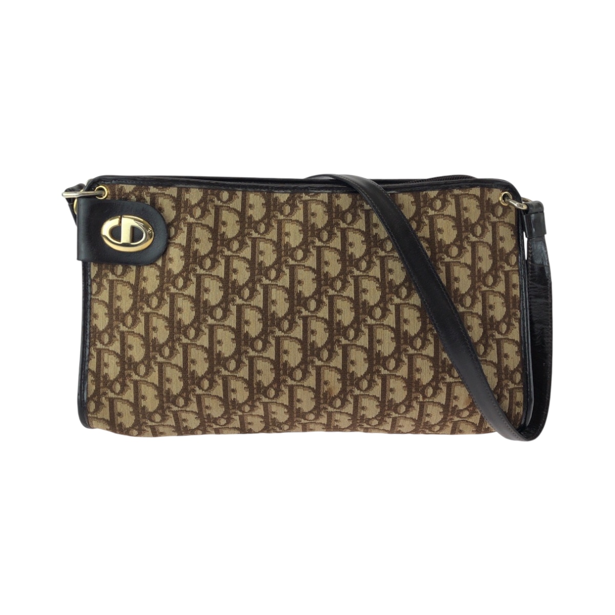 美品 ヴィンテージ トロッター柄 CDロゴ ベージュ ブラウン ゴールド金具 キャンバス ショルダーバッグ 肩掛け レディース 501271