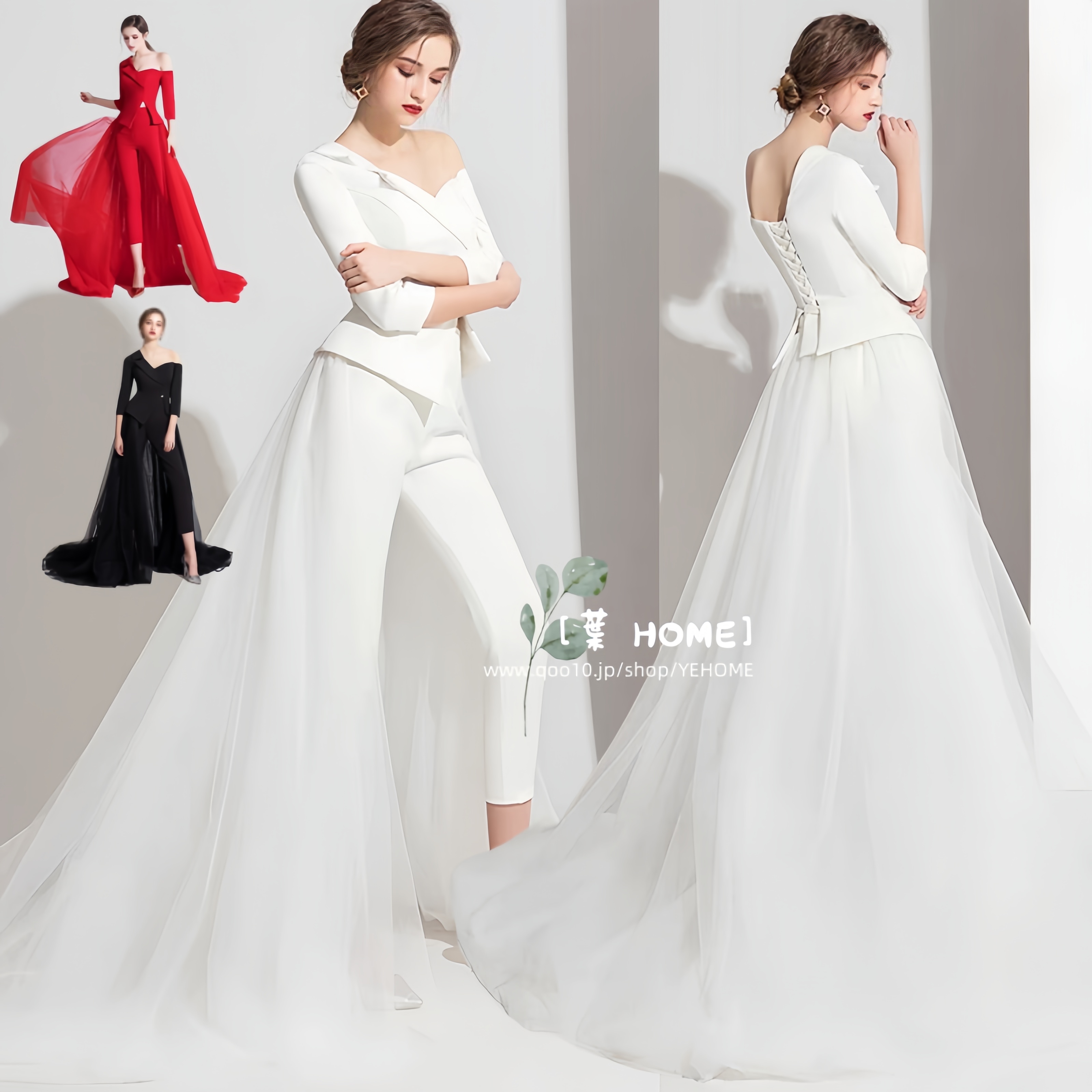 [葉 HOME] 森系 ズボンドレス パーティードレス ウェディングドレス レーストレー 花嫁ロングドレス 結婚式 二次会 エレガント お呼ばれ 挙式 簡約 姫系発表会 コンサート