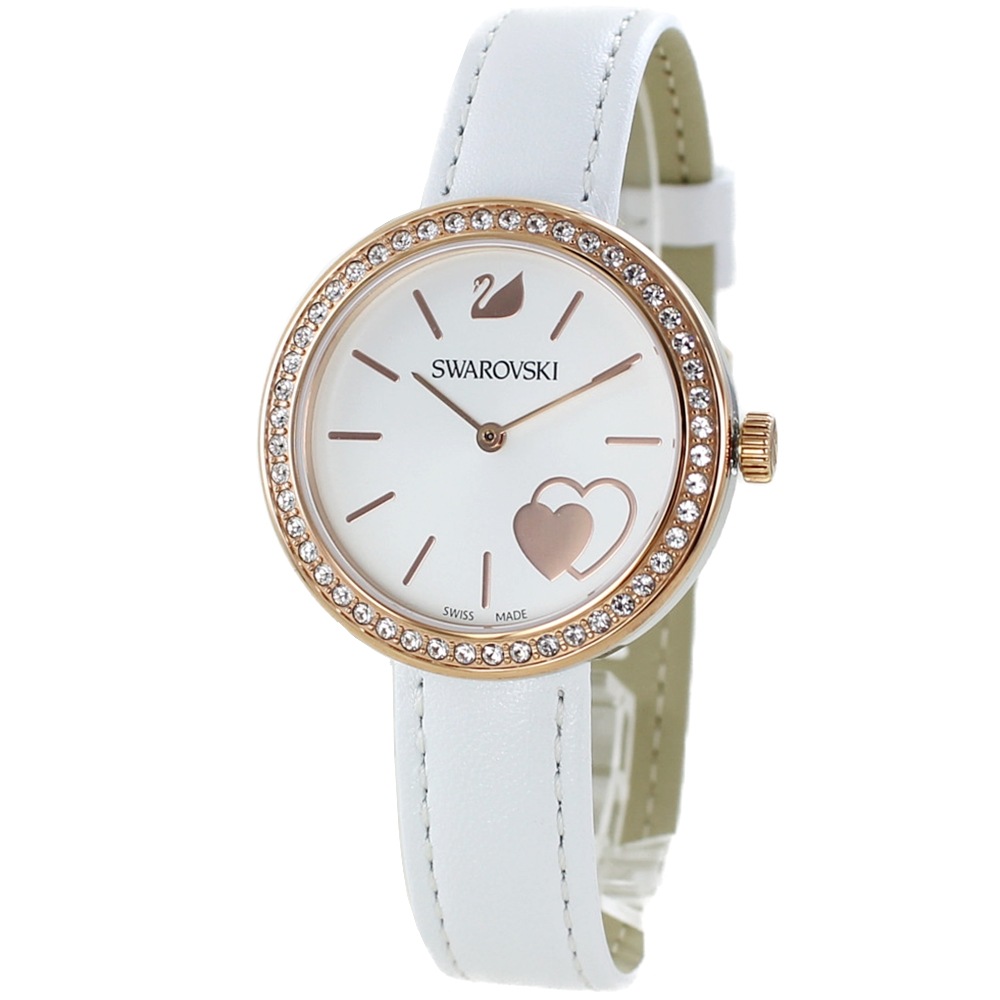 数量限定スワロフスキー 時計 レディース 腕時計 DAYTIME クリスタル ハート ローズゴールドケース ホワイトレザー 5179367 ビジネス 女性 ブランド 誕生日 お祝い プレゼント