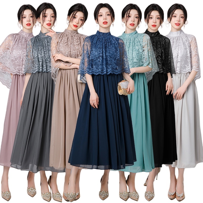 ドレス レディース パーティー 二次会 結婚式 ワンピース ロング丈 呼ばれ マルドレス 大きいサイズ 結婚式 膝下 体型カバー 披露宴 フォーマル 女性用 春秋