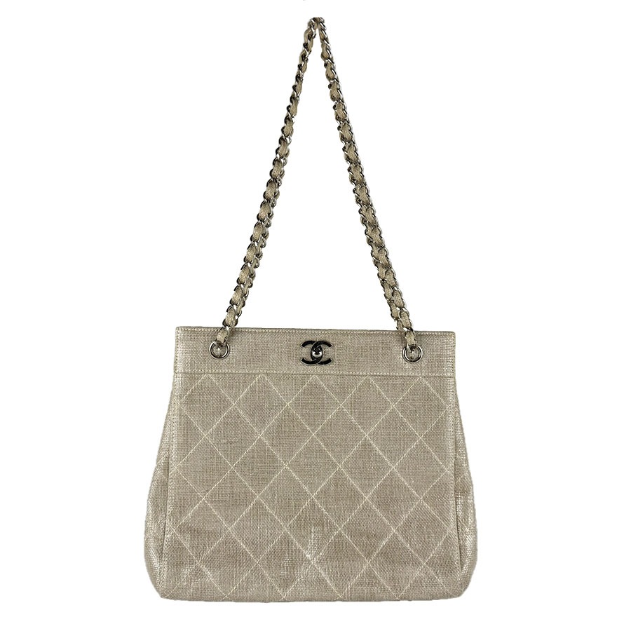 シャネル CHANEL ショルダーバッグ コーティングキャンバス/メタル ベージュ/シルバー レディース z9718