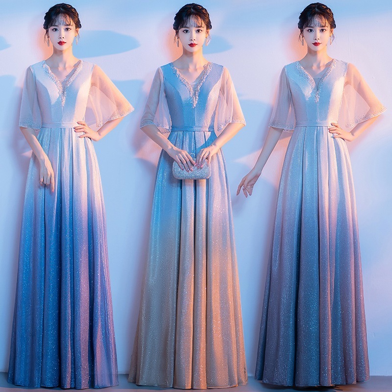 女性のためのコーラスパフォーマンスコスム長いスカートグラデーションカラー学生大人のドレスホスト詩の朗読気質はスリムです