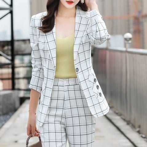 セットアップ スーツ パンツ ボトムス ジャケット ダブルブレスト 長袖 ロング チェック 格子柄 アンクル丈 スリム ハイウエスト セミフレア ストレート 襟付き Vネック レトロ lsu0041