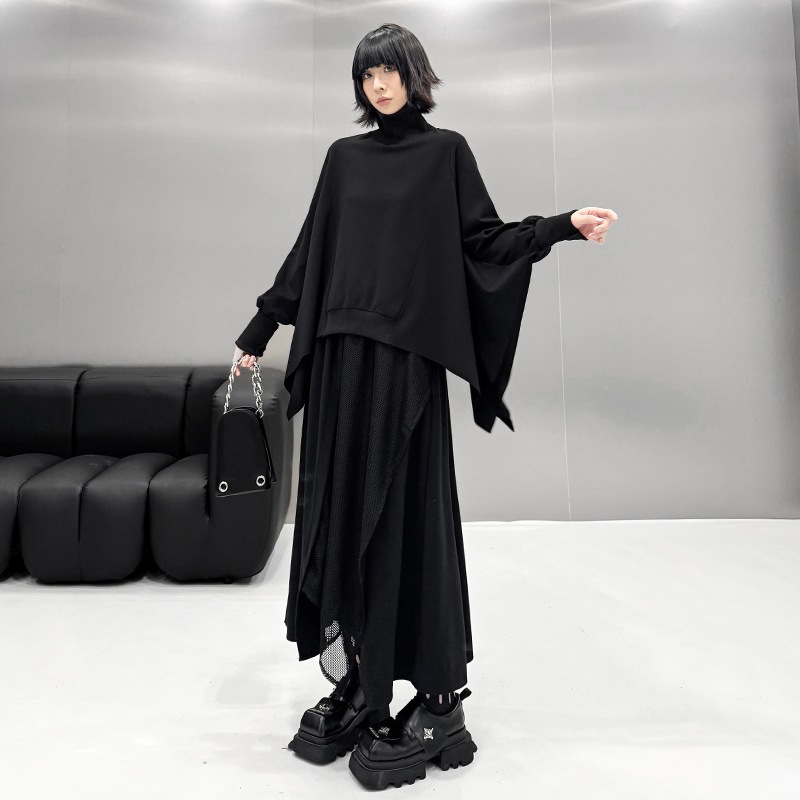 【J.Fashion】 上下セット マント メッシュドッキングスカート おしゃれ レディース セットアップ 関連商品購入可能 メガ割