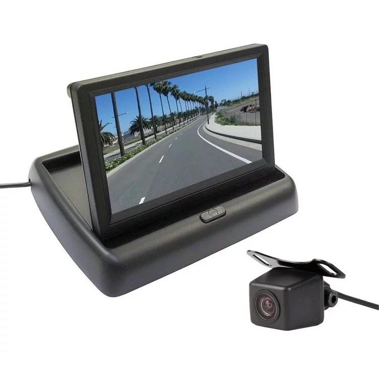 折り畳み式5インチフリップアップモニター ワイド画面 映像入力2系統 小型防水カメラのお得なセット ガイドライン表示対応 12V専用 MOT50A0119N