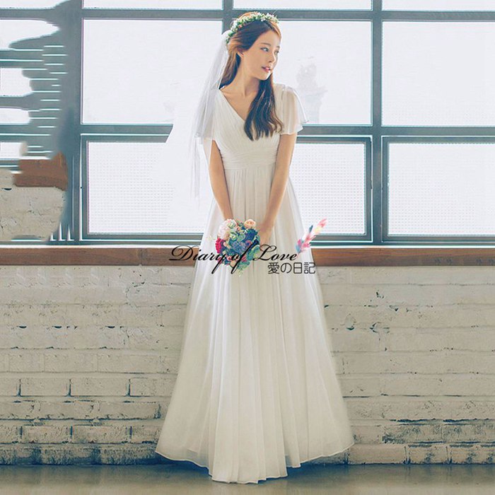 .再入荷なし！売り切りウェディングドレス 結婚式 ライトドレス 二次会ドレス　白ワンピース wedding dress フレア袖 ウエディング ワンピース スレンダータイプ Aライン 編み上げ 前撮り