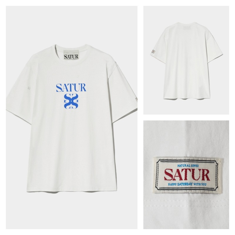 【SATUR】 CLASSIC LOGO T-SHIRTS : WHITE BLUETシャツ