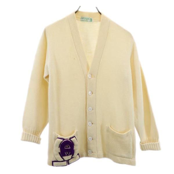 70s ヴィンテージ ウール 長袖 ニットカーディガン 38 アイボリー セーター メンズ