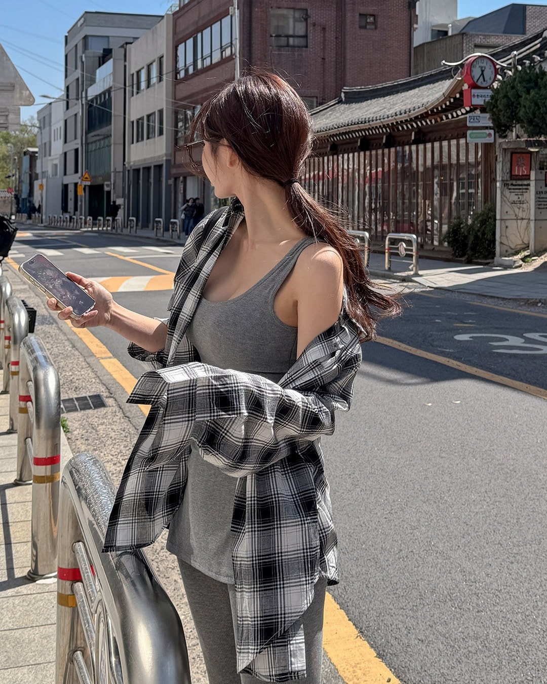 ヘビングチェックシャツ韓国ファッション レディース
