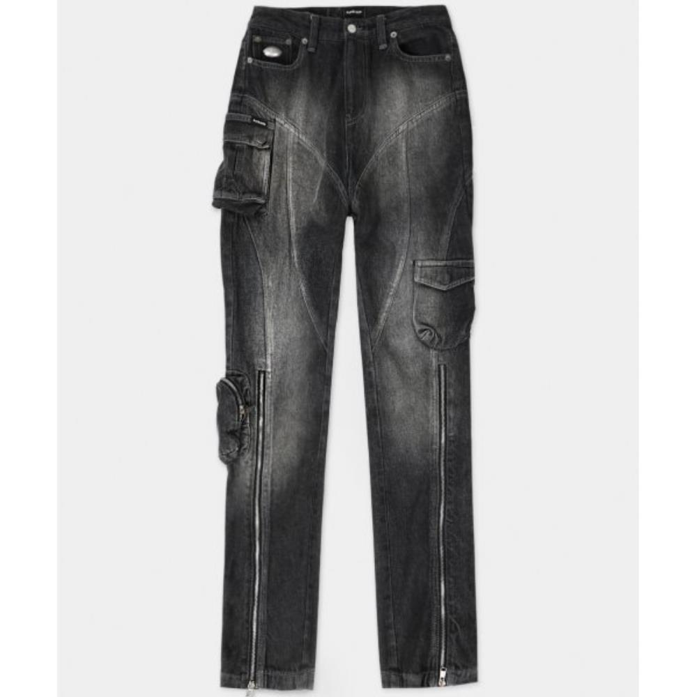 BADBLOOD Bonnie Denim Cargo Slim Jeans Black w-dnm23-016