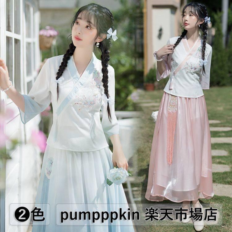 出荷が迅速である 独占販売 唐装 漢服 中華服 チャイナ服 大人用 日常着 中国風 エスニック 茶道服 お洒落 チャイナドレス 着痩せ 春夏 薄手 改良 漢服 女性 上下2点セット 花刺繍 交差襟 本