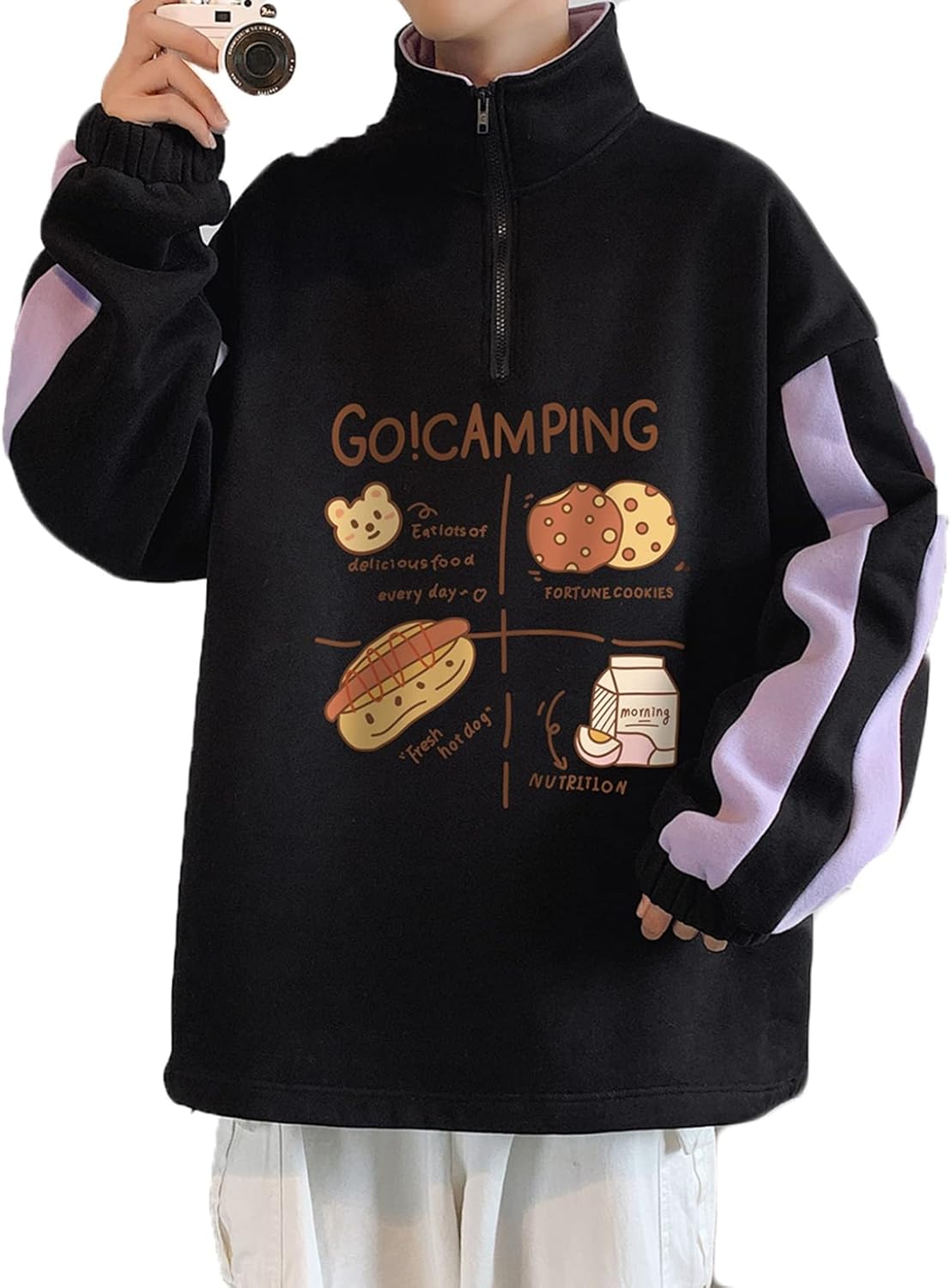 メンズ レディース 長袖 パーカー スポーツウェア ハーフジッパー プルオーバー 切り替え ファッション 通気性 伸縮性 折り襟 体型パカー 秋服 トレーナー コンフォート ソフト 丈長め