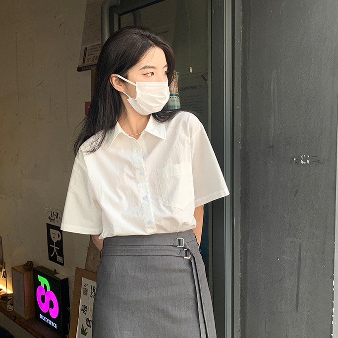 白 半袖 シャツ レディース 学生 インナー アウター ゆったり 薄手 塩系 シャツ レトロ トップス レディース634