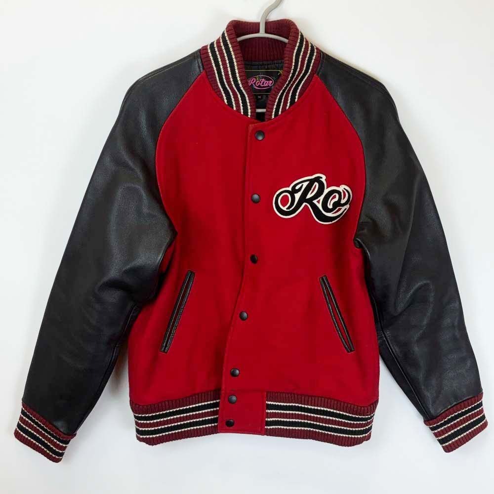 【中古】ROTAR ローター ロゴワッペン 袖レザー スタジャン M レッド メンズ