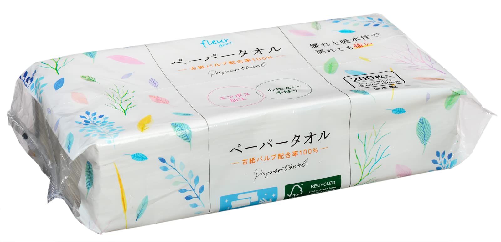 丸紅フォレストリンクス fieur doux フルールドゥ ペーパータオル 中判サイズ エンボス加工 日本製 (ケース販売) ホワイト 約22×23cm 200枚入×40個