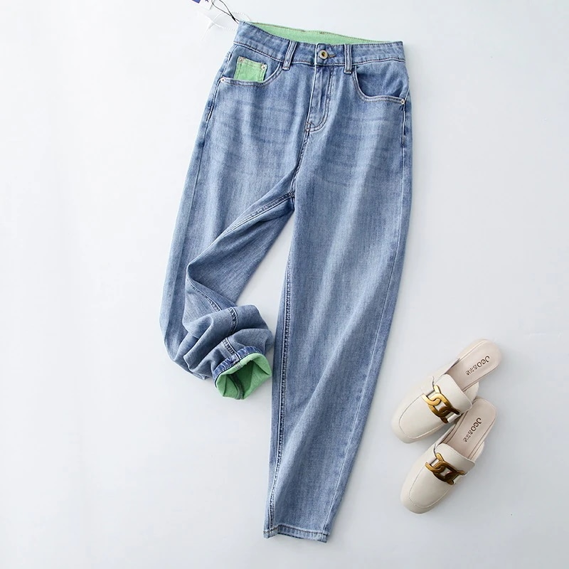 ジーンズ レディース 2024 新型配色デニムパンツ クロップド 着瘦せ ハイウエスト 柔らかくい