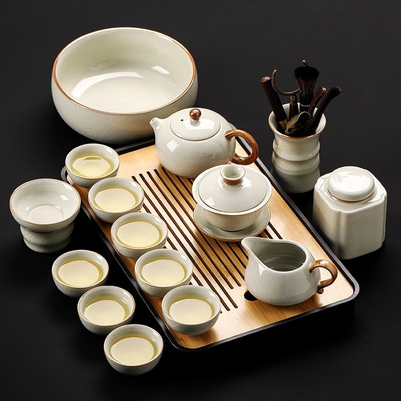 ベージュ Ru 窯カンフー茶セットホーム新しいスプリットティーポットオフィス高級茶飲みセット中国風