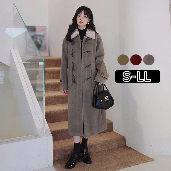 ダッフルコート ロングコート コート ステンカラーコート ドロップショルダー フードなし 暖かい おしゃれ 体型カバー 中綿コート 韓国 暖かい おしゃれ 体型カバー かわいい エレガント dv082