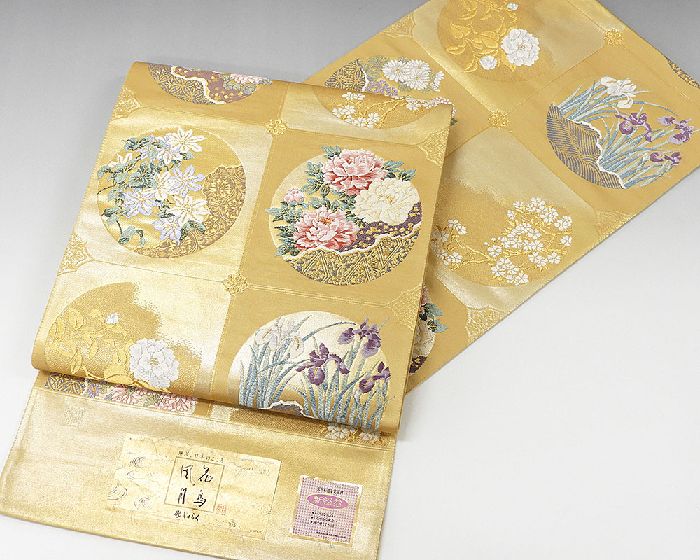 袋帯 新品 正絹 西陣 じゅらく謹製 四季花丸天井模様 袋帯 未仕立