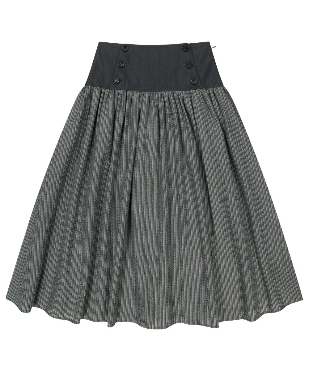 【COYSEIO】26SS DOUBLE BUTTON STRIPE SKIRT : BLACK