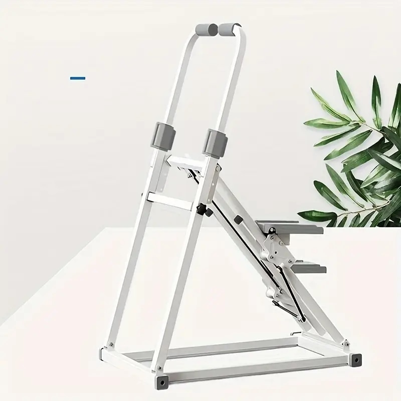 家庭＆オフィス用折りたたみ式縦型ステップマシン1台 - 調節可能なステップ幅ハンドルバー＆フットパッドマニュアル非電動操作コンパクトホワイトフィットネス機器全身トレーニングに省スペース設計