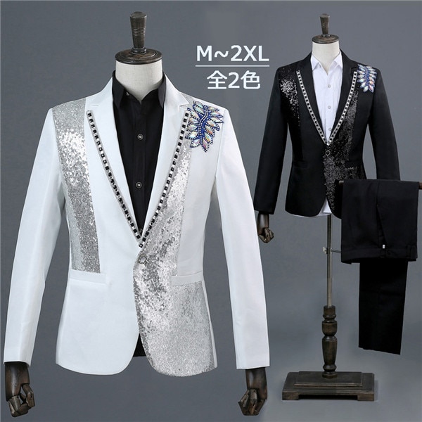 メンズ スーツ カラオケジャケット パンツ 演出服 メンズ セットアップ ダンス衣装 ステージ衣装 司会者 黒 白 演出服 スパンコール フォーマルスーツ パーティー 結婚式 8,059円