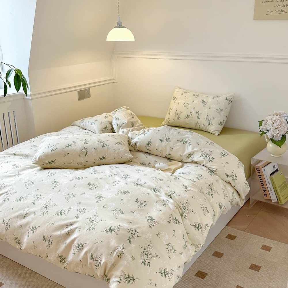 綿 100% 【布団カバーセット 布団カバー シングル 3点セット】掛け布団カバー ボックスシーツ 枕カバー ベッドカバー 寝具カバー 花柄 おしゃれ ダブルジッパー 布芸包装（ イエロー・ 掛カバー