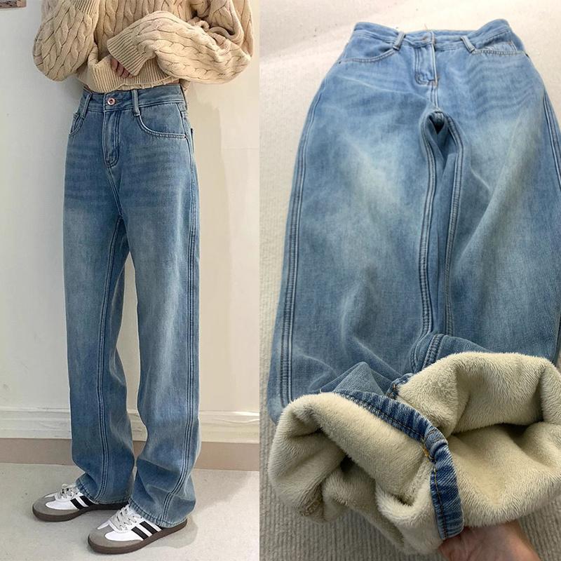 ジーンズ 冬パンツ レディース ボトムズ デニムパンツ ストレートパンツ 裏起毛 暖かい ストレートレッグジーンズ ルーズ 裏フリース 防寒 保温 あったか
