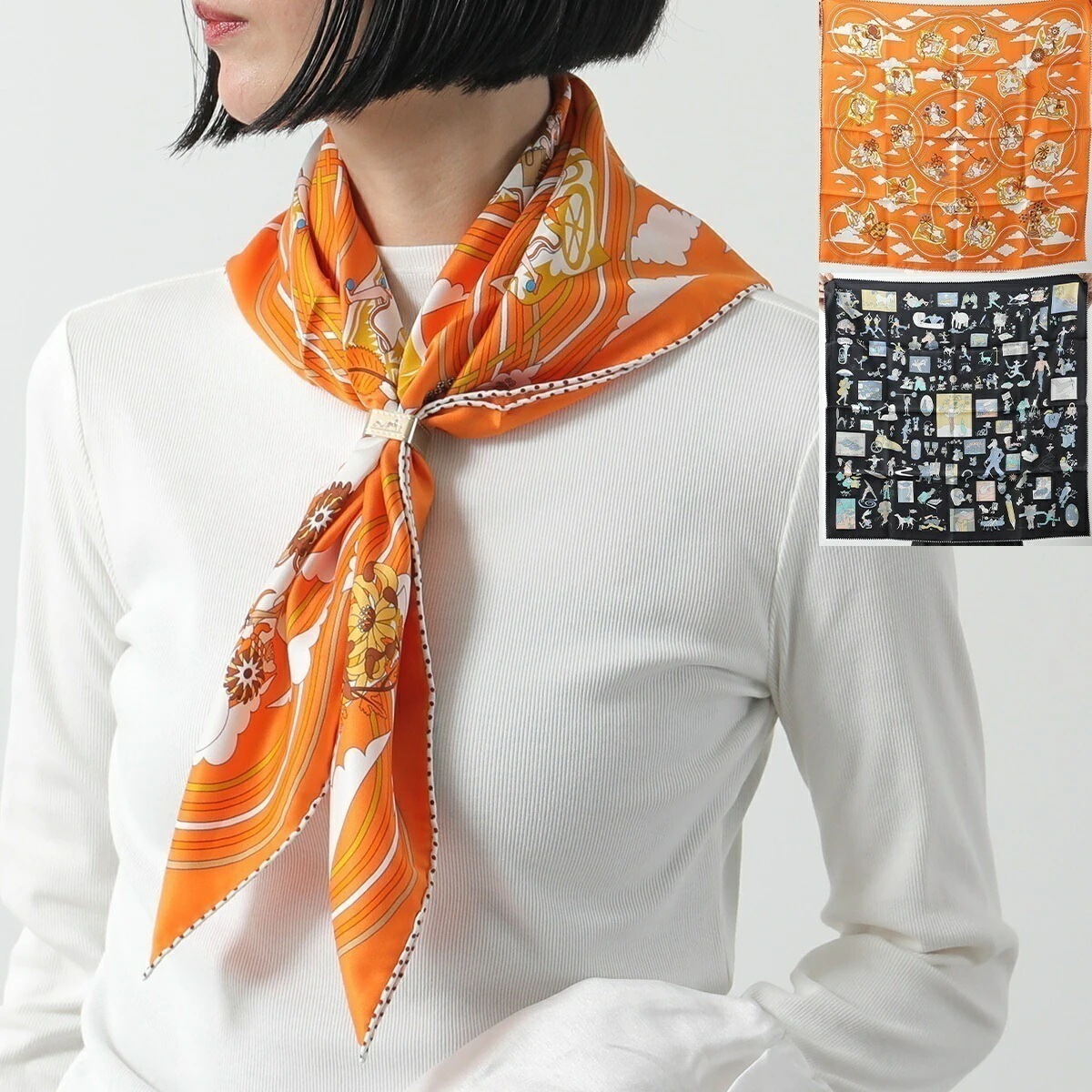 HERMES エルメス スカーフ 70×70 CARRE VINTAGE カレ70 983866S 984212S 983849S シルク ストール ドット レジメ トリム ケース付き