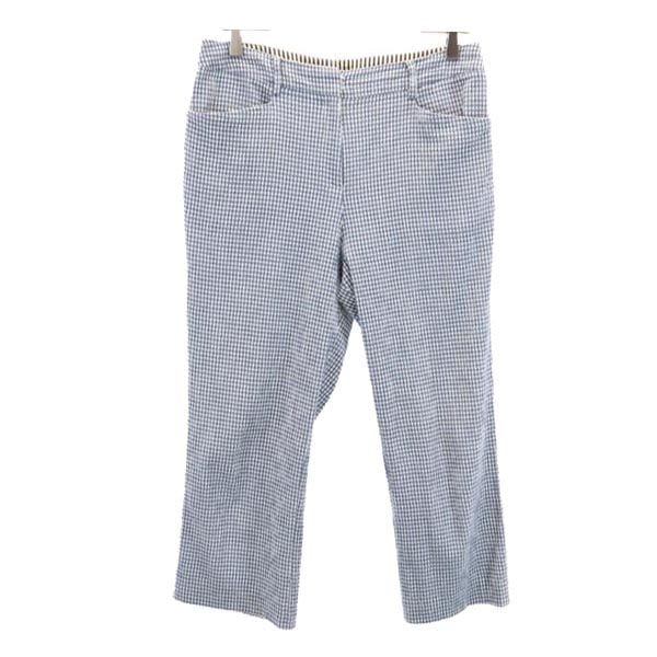 チェック柄 クロップドパンツ 42 ブルー×ホワイト レディース