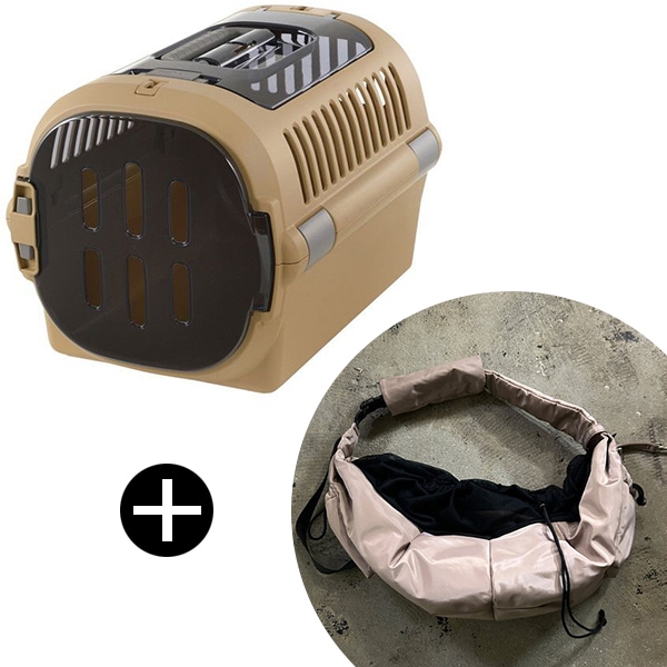 キャンピングキャリーファイン ダブルドア M ブラウン + PUFF PET PUFF SLING P25001-21 ベージュ ペットキャリー セット