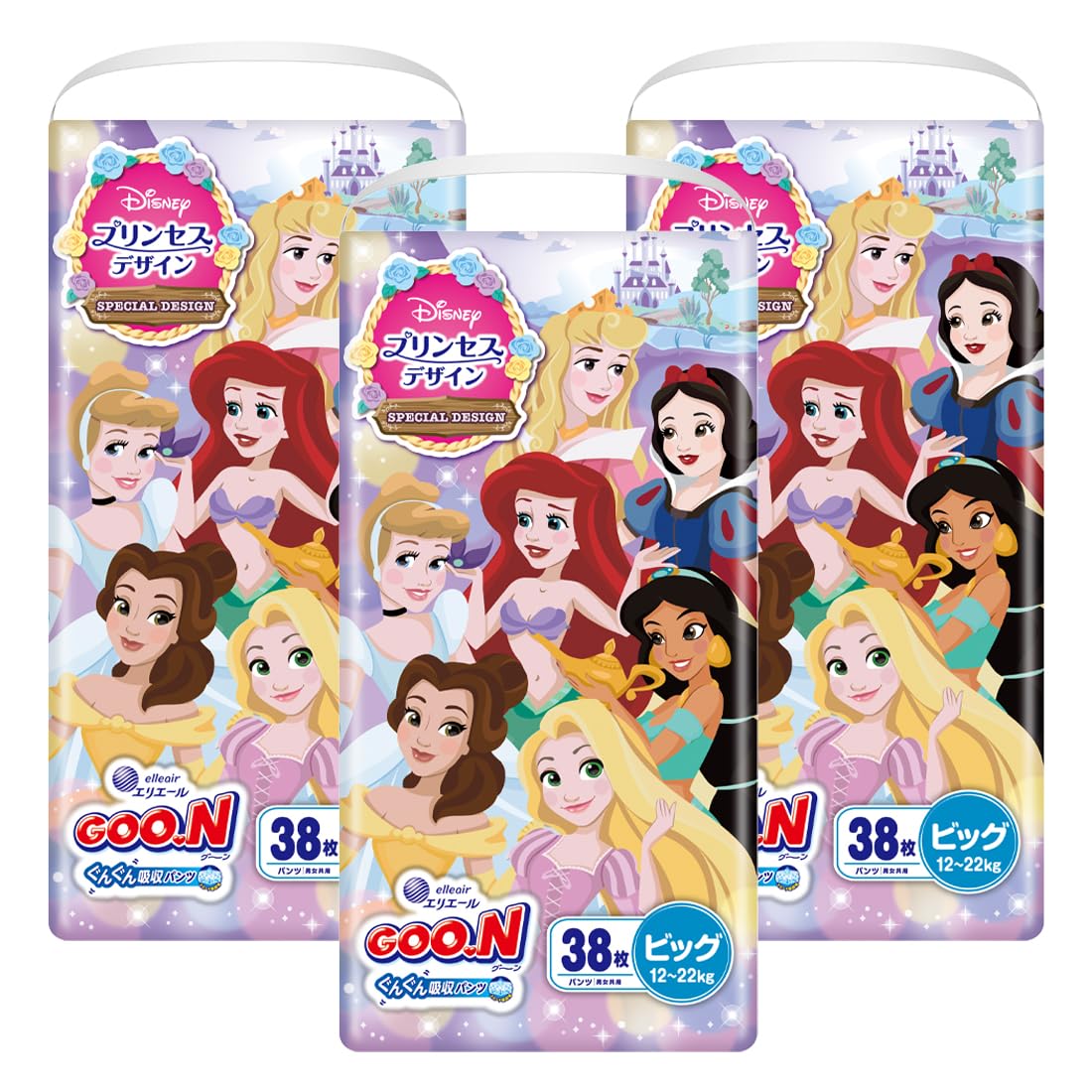 【パンツ BIGサイズ】グーンぐんぐん吸収パンツ (12~22kg) 114枚(38枚×3) 男女兼用 [ケース販売] Disneyプリンセス