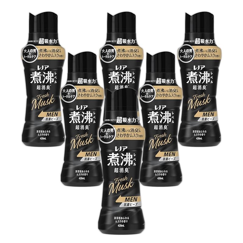 レノア 煮沸レベル超消臭 抗菌ビーズ MEN Fresh Musk 清潔感あふれるムスクの香り 本体 420mL×6本 [ケース品]