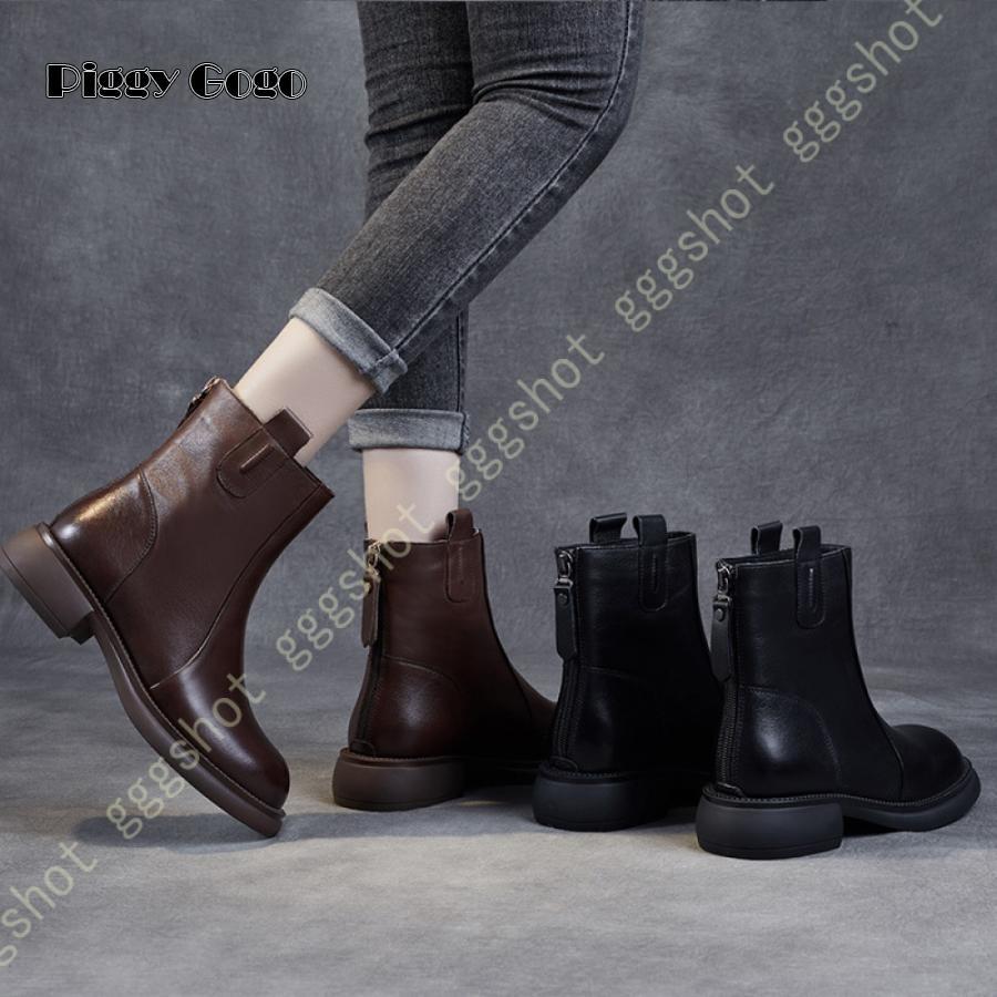 冬の新作レディースショートブーツ ショートブーツ 本革 柔らかい 秋冬靴 厚底 美脚 カジュアル 大きいサイズ プラットヒール レディース 歩きやすい アンクルブーツ