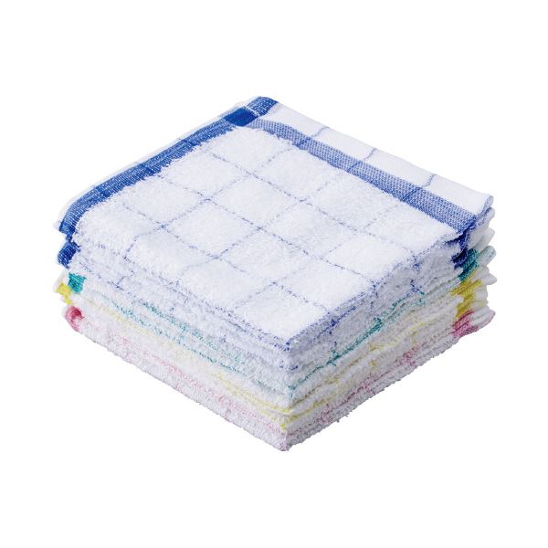 (まとめ) オーミケンシ 格子タオルふきん 10枚 (×10セット)