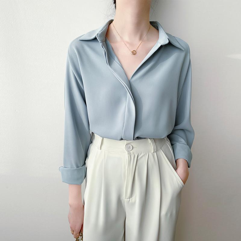 ブラウス ブルー シフォンシャツ レディース 秋冬 通勤 シャツ トップス 上品 オフィス エレガント カジュアル 7,116円