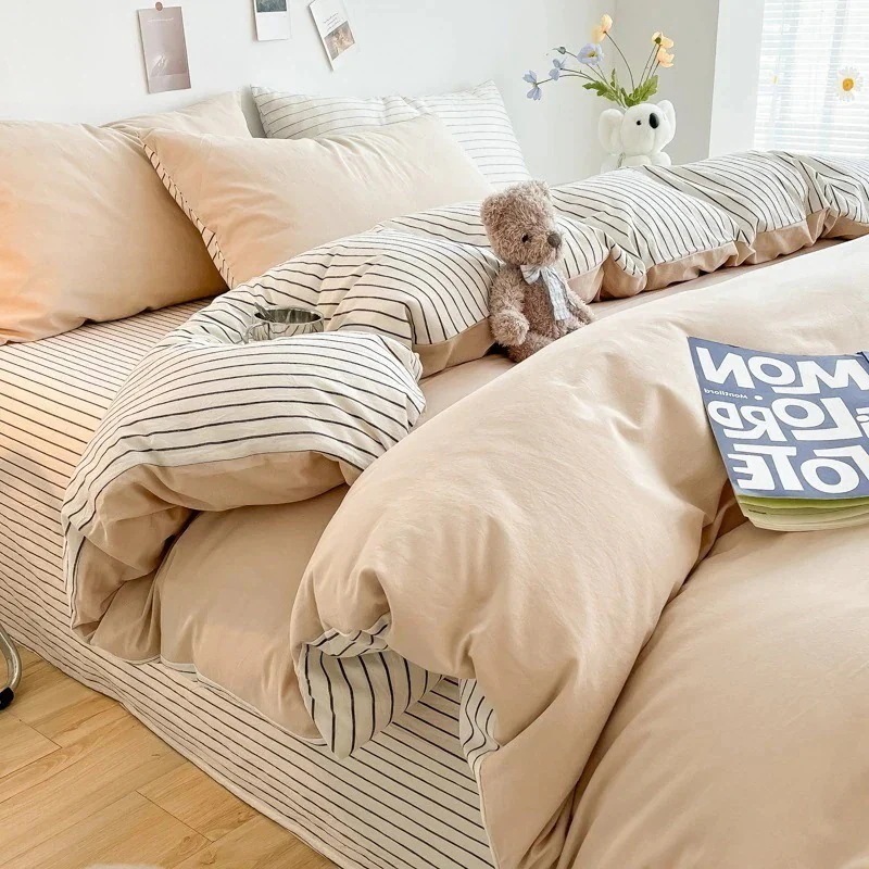 ウォッシュドコットンシンプルシリーズミニマルスリーピースピンストライプドミトリーセット4点セット