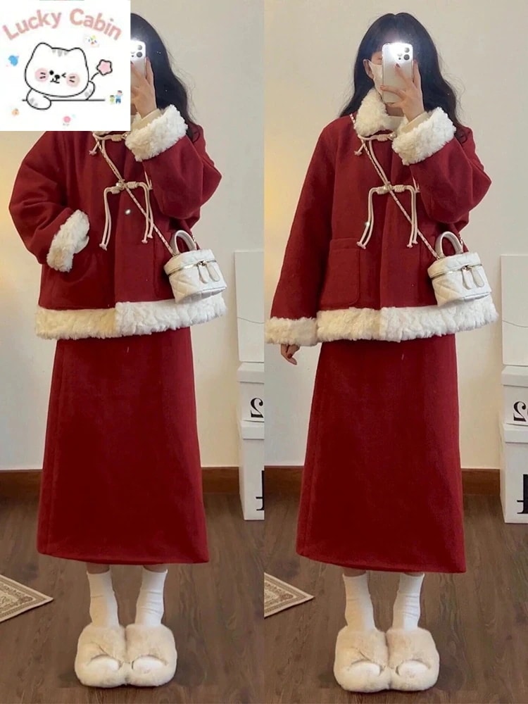 【3日出荷】サンタコス クリスマス セット レディース 秋冬 レッド お正月 ロングスカート 2セット脚魅せミニスカート 5,115円