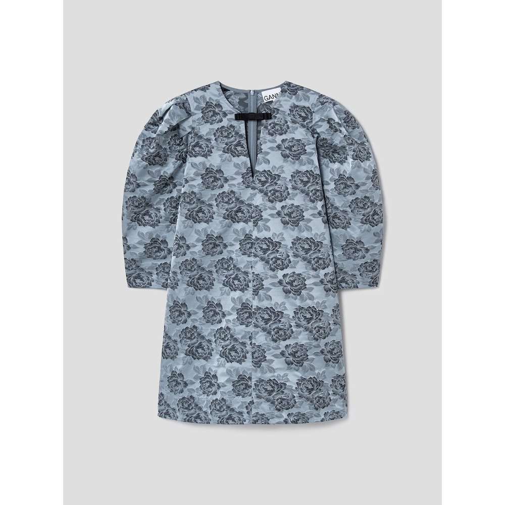 GANNI ボタニカルジャカード A字型ミニドレス-スカイブルー QN5171R04Q