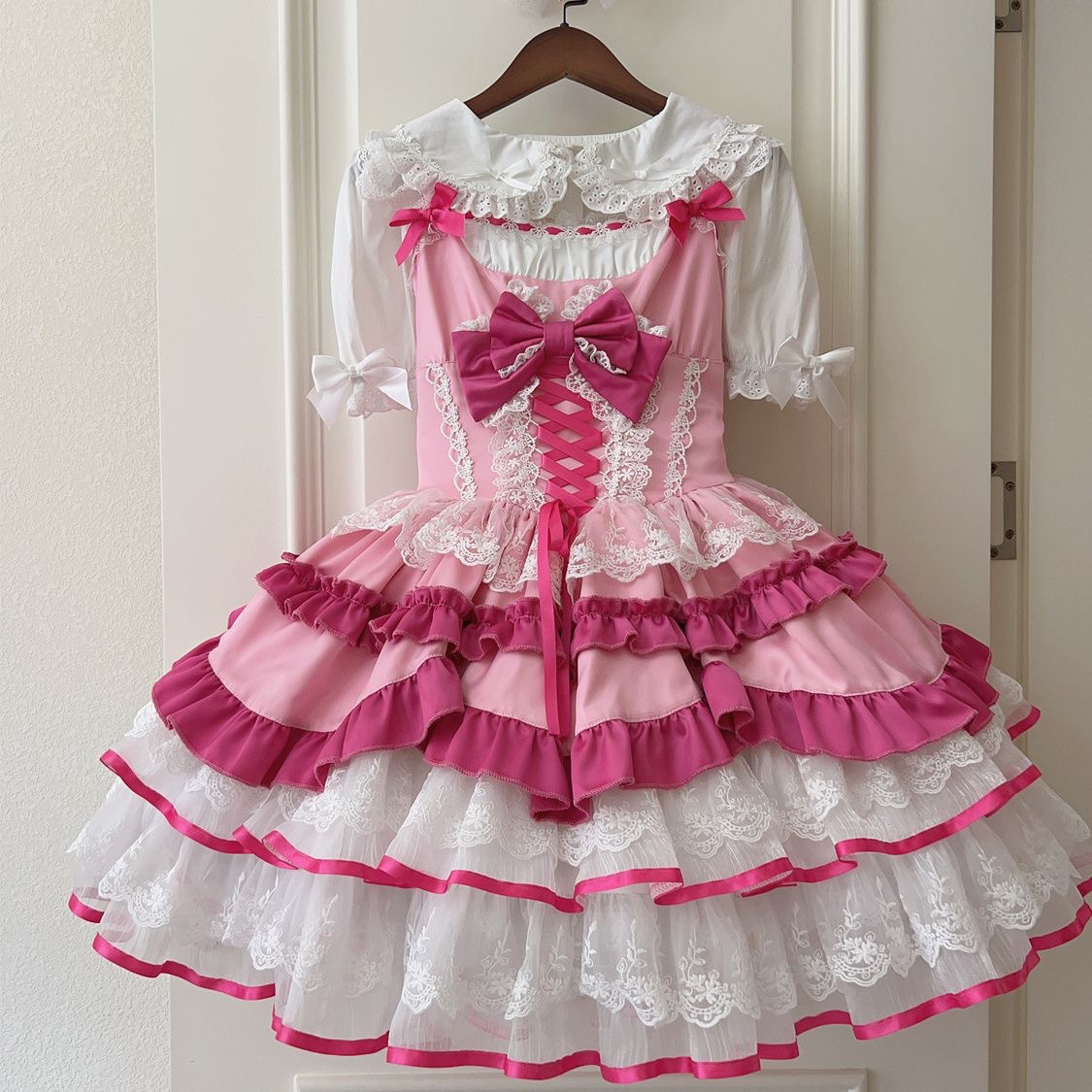 Lolita夏季新款纯棉内搭洛丽塔可爱娃娃领上衣Jsk百搭纯色短袖